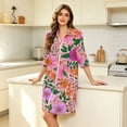 thumbnail image 5 of Lightweight Robes for Women Zipper Soft Womens Bathrobe Zipper Front 3/4 Sleeve Knee Length Vintage Floral Print Fashion Sleepwear Nightgown with Pockets Hot Pink M, 5 of 7