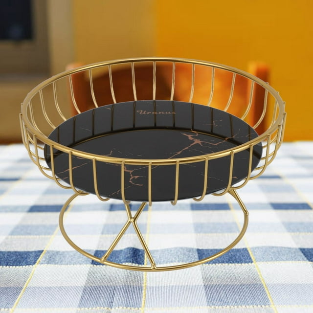 Round Fruit Bowl Large, Metal Wire Fruit Tray , Smooth Bottom, Ventilated, for Kitchen Counter or Dining Table, Glass and Iron Material for Fruits, Snacks Grey