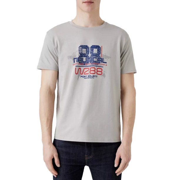 Maine - Camiseta Nautical '88 Impreso para Hombre (Gris Jaspeado)