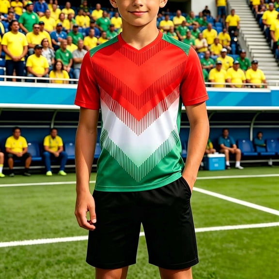 Soccer Jersey Set Summer Vacation Outfits For Boys 2026 With Mesh Shorts Kids Short Sleeve Football T-Shirt Tops Breathable Athletic Training Sports Uniforms 2-13Y Birthday Graduation Gifts
