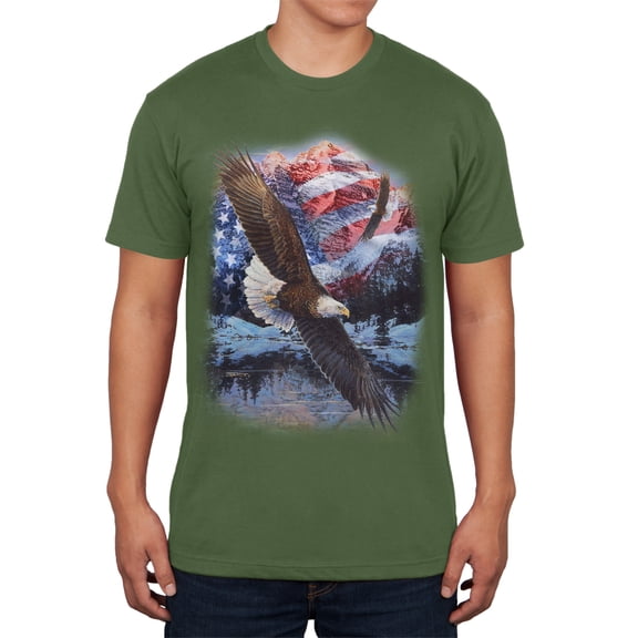 4th of July American Flag Bald Eagle Mens Soft T Shirt