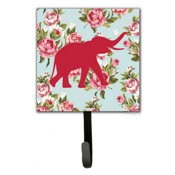 Caroline's Treasures BB1011-RS-BU-SH4 Elephant Shabby Chic Blue Roses Leash or Key Holder, Blue, Single Hook, multicolor