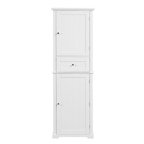 Tall Bathroom Storage Cabinet, 67.3 inch Freestanding Organizers Cabinet with Drawer and Adjustable Shelf for Bathroom, Living Room, Kitchen, Pantry, White