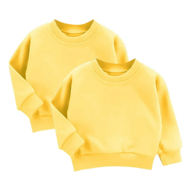 Unisex Toddler Cotton Sweatshirt 2 Pack - Winter Solid Color Pullover Long Sleeve Crew Neck Everyday Wear