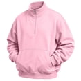 thumbnail image 2 of Fleece Quarter Zip Sweatshirt for Men Long Sleeve Stand Collar Solid Pullover Trendy Fall Winter Casual Warm Comfy Top with Pocket Pink M, 2 of 4