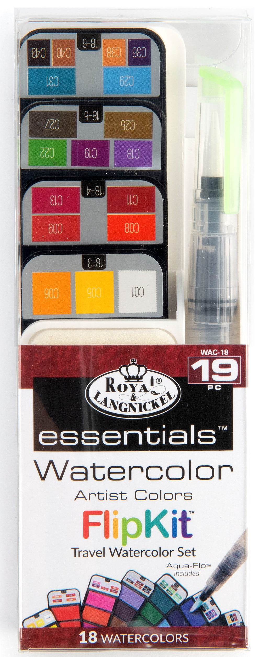 Royal & Langnickel Essentials - 19pc Artist Watercolor Flip Kit with Aqua-Flo Brush Pen | WAC-18 |