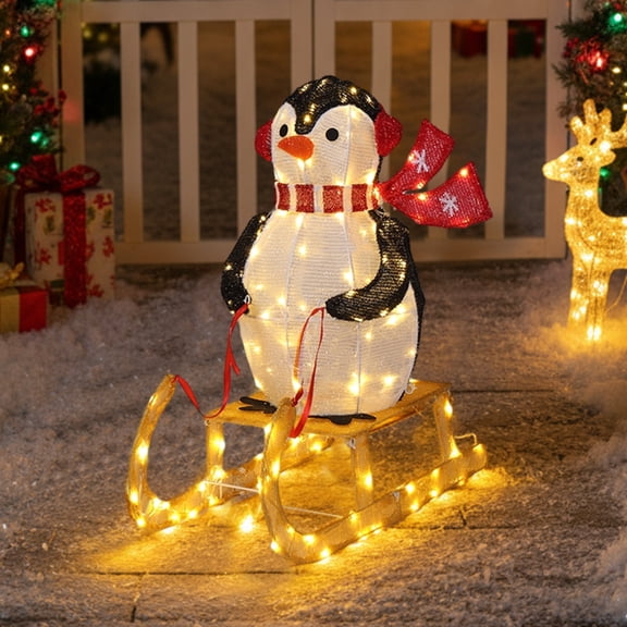 Ktaxon Penguin Christmas Lighted Penguin on The Sledge Outdoor Decoration for Holiday Lawn Garden Party