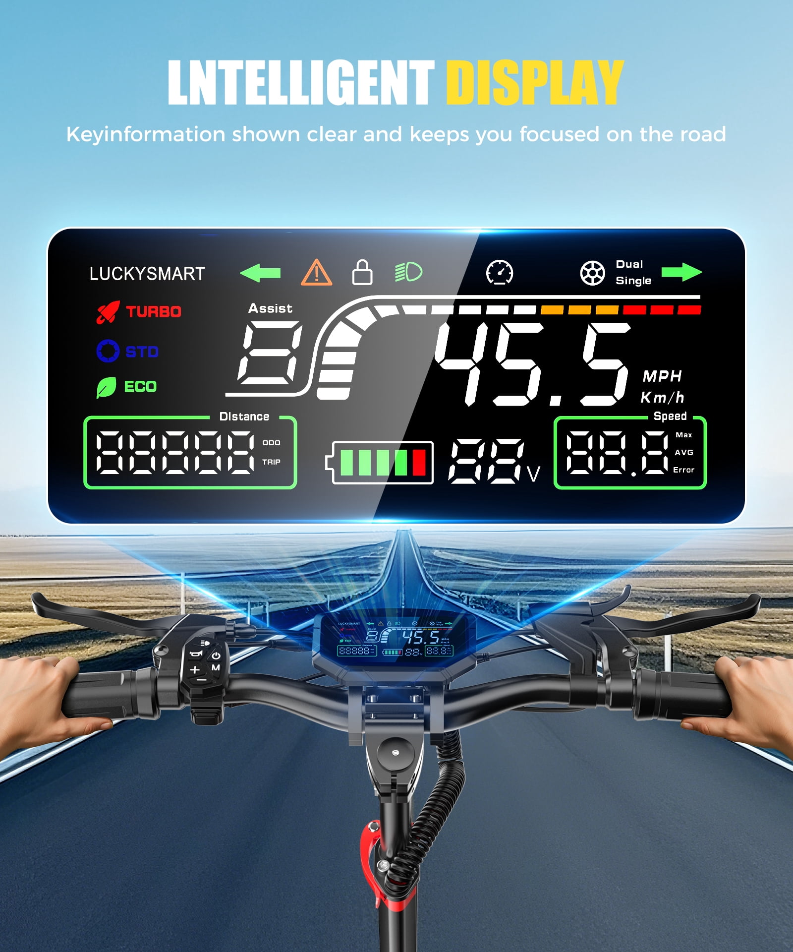 FREEBOY J15-max Off-road Electric Scooter,11 inch Pneumatic Tires,Easy Folding Design,Automatic Lighting System 1600W Brushless Motor,Real-Time LCD Display