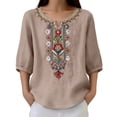 thumbnail image 4 of WTXUE Embroidered Cotton Linen Shirts Floral Embroidered Cotton Linen Shirts Linen Tops Embroidered Linen Shirts Casual Loose Fit Summer Shirts Casual Summer Boho T Shirts Gauze Boho Tops Khaki Xxl, 4 of 9
