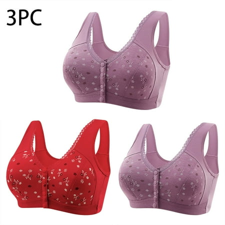 Sports Bra Women  3PC Women Sexy Front Buckle For Middle-Aged And Elderly Underwear Soft Oversized Tank Top Without Steel Ring Printed Bra  Elderly Bra  Front Buckle Bra  Sexy Bra