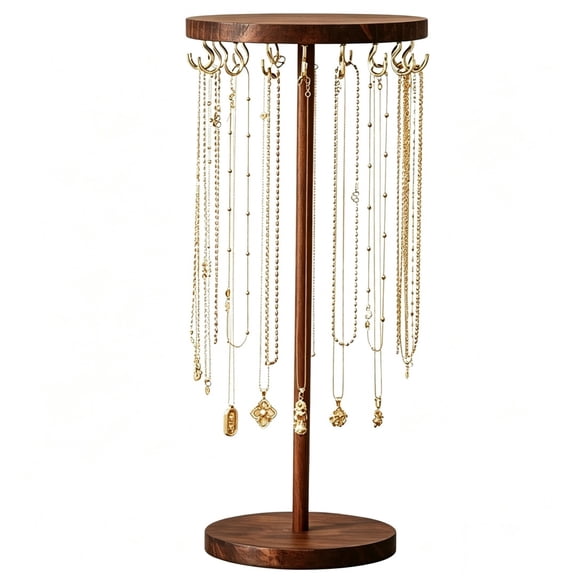Gogcaro Jewelry Organizer Stand, Wooden Necklace Holder Display With 18 Hooks, Jewelry Holder for Necklaces, Bedroom College Dorm Decor for Women and Girls