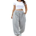 thumbnail image 1 of CNKOO Women Autumn Casual Pants Solid Color Drawstring Elastic-Waist Long Trousers with Pockets M, 1 of 7