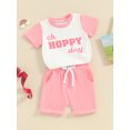 thumbnail image 3 of FEORJGP Toddler Boys Girls Easter Outfit Infant 0-3Y Short Sleeve T-shirt Crewneck Shirt Contrast Color Tops and Drawstring Shorts Sets Newborn Loose Casual Summer Daily Clothes Set, 3 of 9