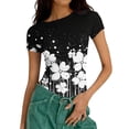 thumbnail image 6 of Women's Slim Fit Tshirts Ribbed Y2k Crop Tops Short Sleeve Crewneck Casual Summer Going Out Printed Tee Shirt (XL, Black|Floral), 6 of 6