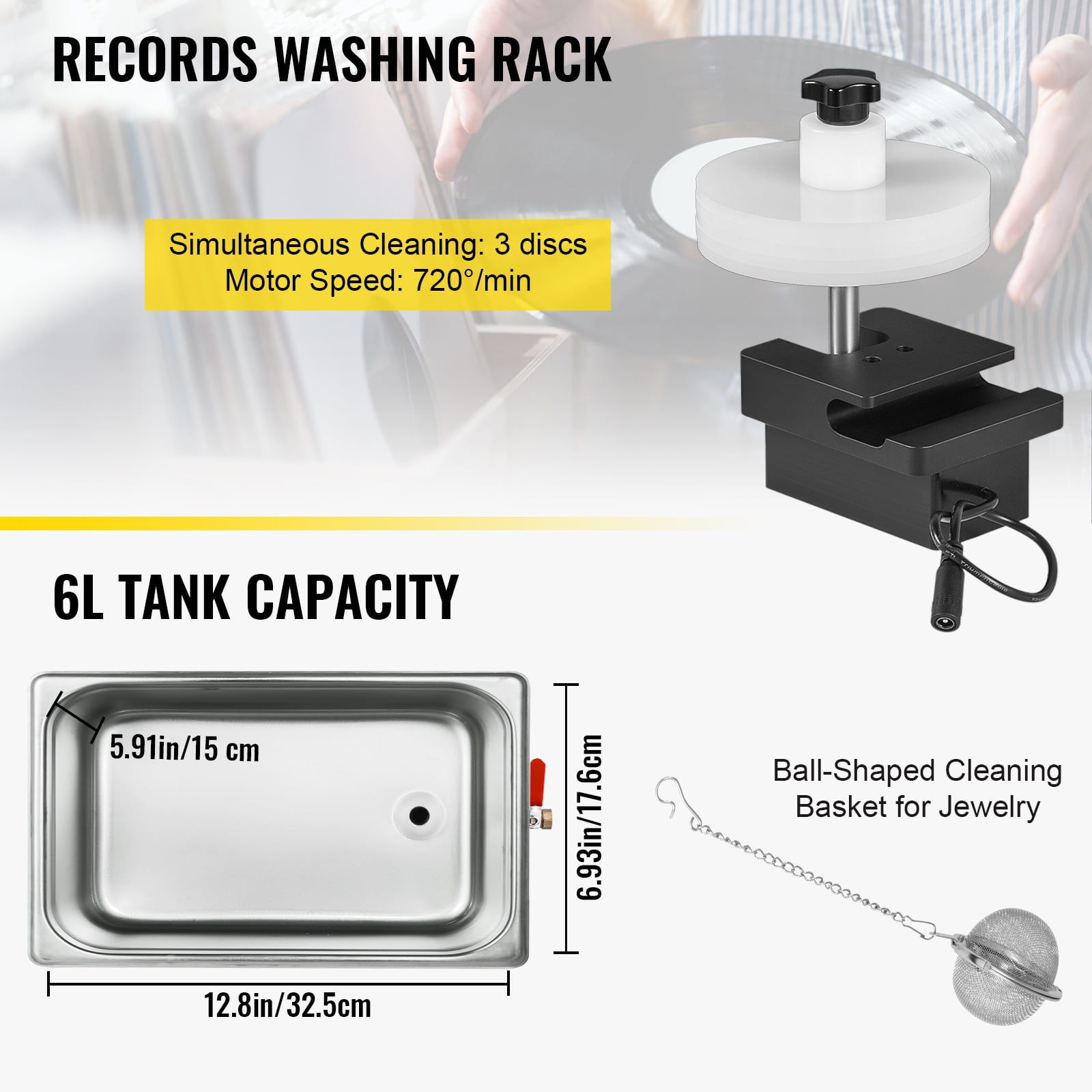 VEVOR Ultrasonic Vinyl Record Cleaner Vinyl Ultrasonic Cleaning Machine 6L Knob