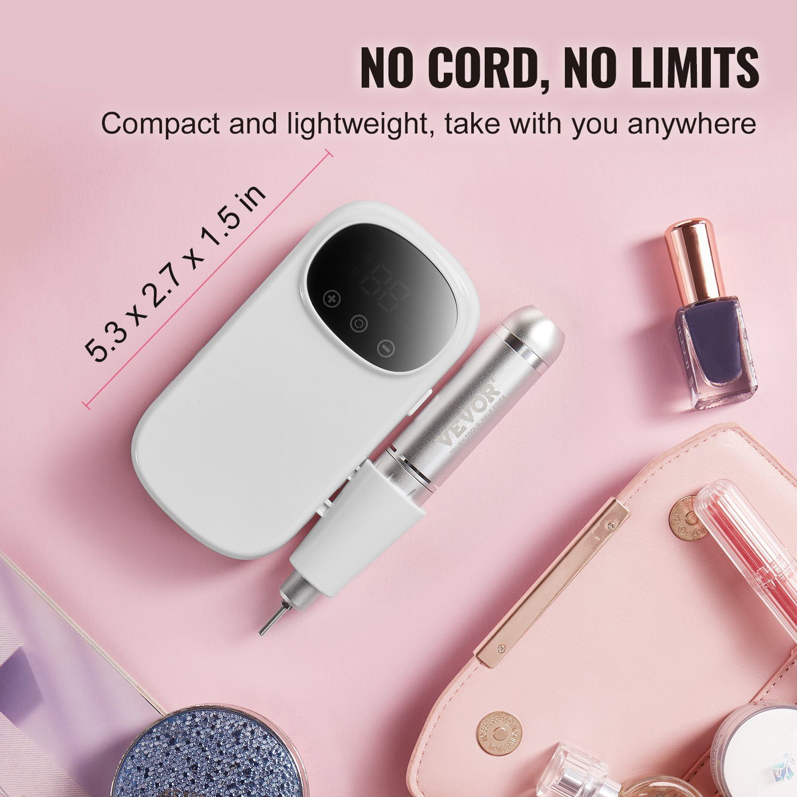 Electric Rechargeable Nail Drill 35000RPM Portable Cordless Nail File Machine with LCD Display 6 Bits 50 Sanding Bands for Manicure Pedicure