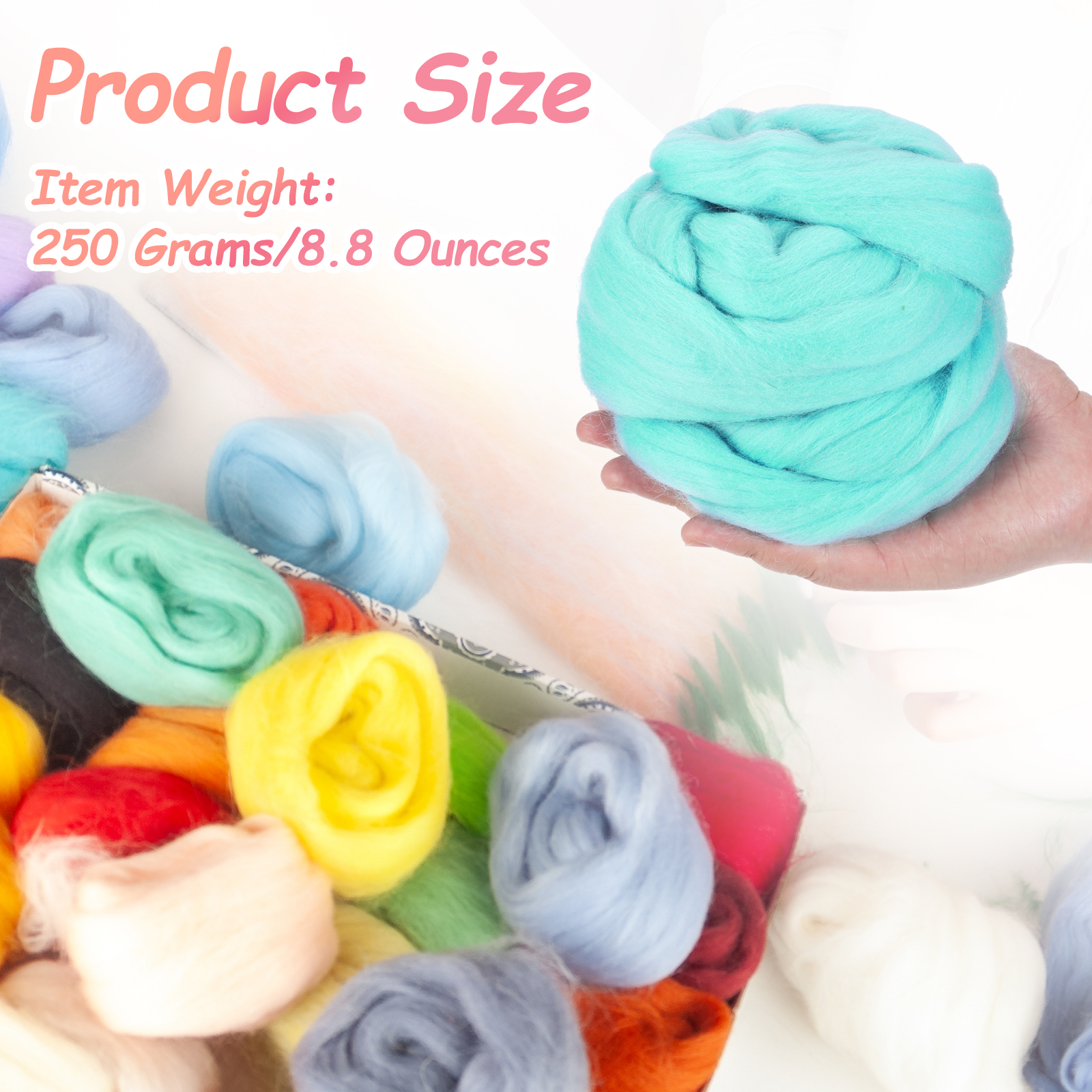Uxcell Wool Roving Yarn, 250G/8.8OZ Soft Felting Wool Pure Chunky Roving Yarn Bulk for Needle Felting Knitting Blanket Spinning Weaving DIY Craft, Sky Blue