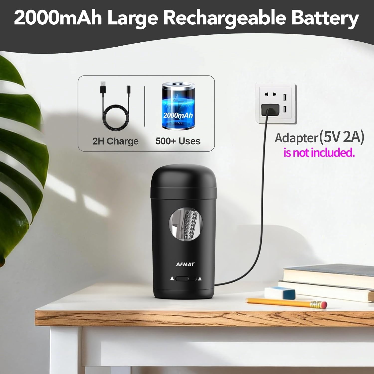 Electric Pencil Sharpener, Fully Automatic Pencil Sharpener for 7-8mm Pencils & Colored Pencils, Auto in & Out, Rechargeable Vertical Hands-Free Sharpeners for Classroom/Home/Office PSX7(Black)