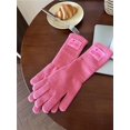thumbnail image 1 of Guantes largos de punto para otoño e invierno, con parche de color sólido, bonitos guantes de cinco dedos cálidos con correa extendida para la muñeca y dedos con fugas para pantalla táctil, 1 of 6