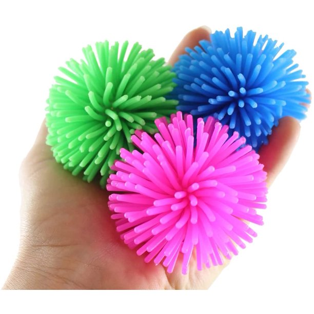 3 Jumbo 2.5" Soft Mini Spike Hedge Balls Spiky Wooly Porcupine Balls