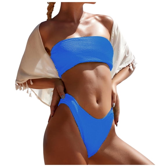 Afdoent Womens Bikini Sets Women Two Piece Solid Color Swimwear High Waisted Split Swimsuit Bikini Beachwear Padded Swimwear Beachwear