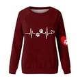thumbnail image 3 of Lightweight Sweatshirts for Women Cute Graphic Print Long Sleeve Crew Neck Casual Loose Pullover Tops Workout Gym Shirt(Wine,S), 3 of 4