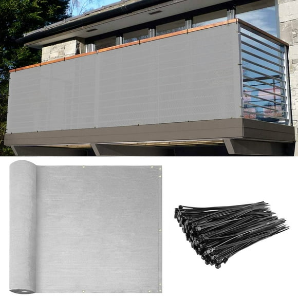 E&K Balcony Privacy Screen For Deck Yard Patio Pool 3'X21' Privacy Fence Screen Porch Yard Backyard Railings Chain Link Fence Dog Fencing Privacy Screen Cover With Zip Ties Light Gray