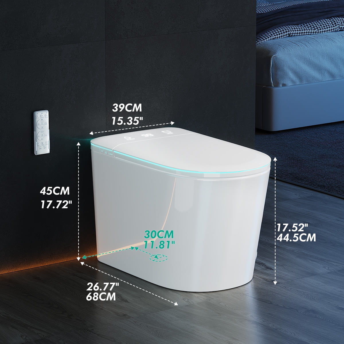 Smart Bidet Toilet Built-in Bidet, Heated Seat, Night Light, Tankless, Auto Soft Close, Deodorization, Dryer & Foot Sens