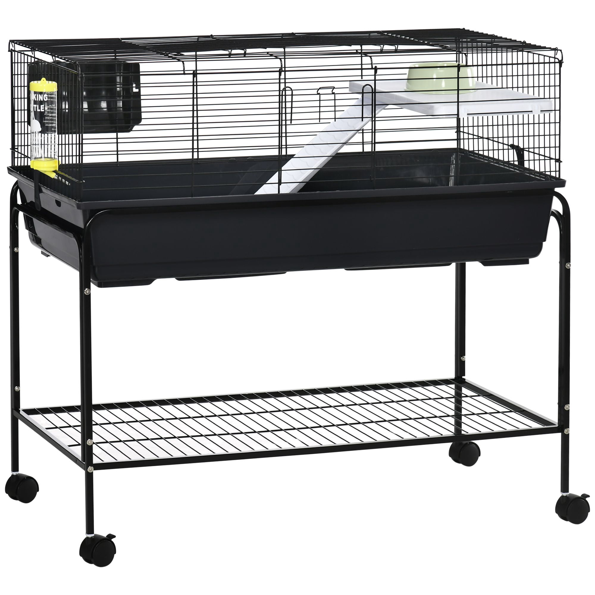 Two Level Small Animal Cage with Stand Shelves and Wheels for Guinea Pigs Hedgehogs Chinchillas Ferrets