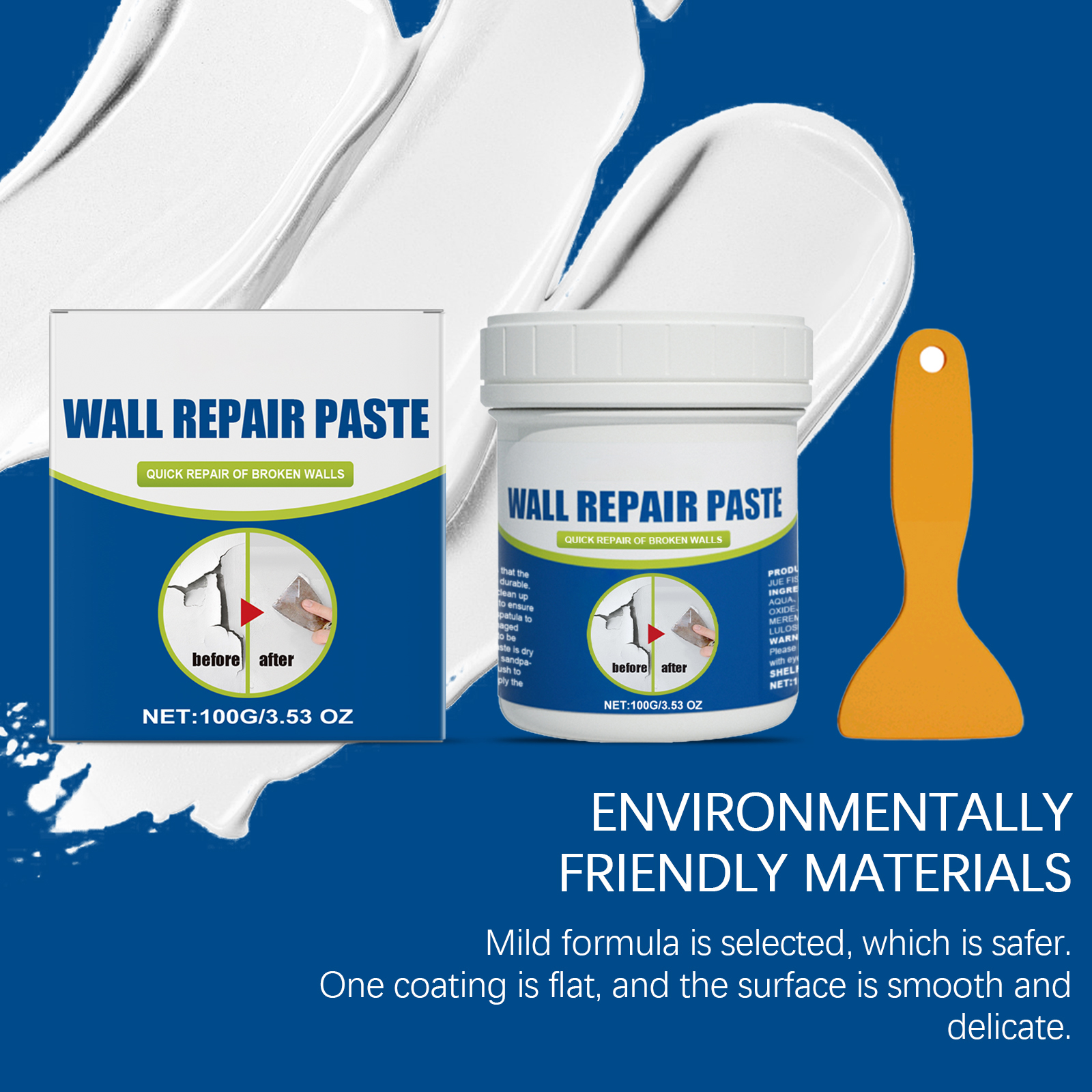Alvantor Wall Repair Paste - Crack Filler Spackle for Drywall Holes, Stains, Graffiti, Moisture Proof White Plaster, 3.53oz