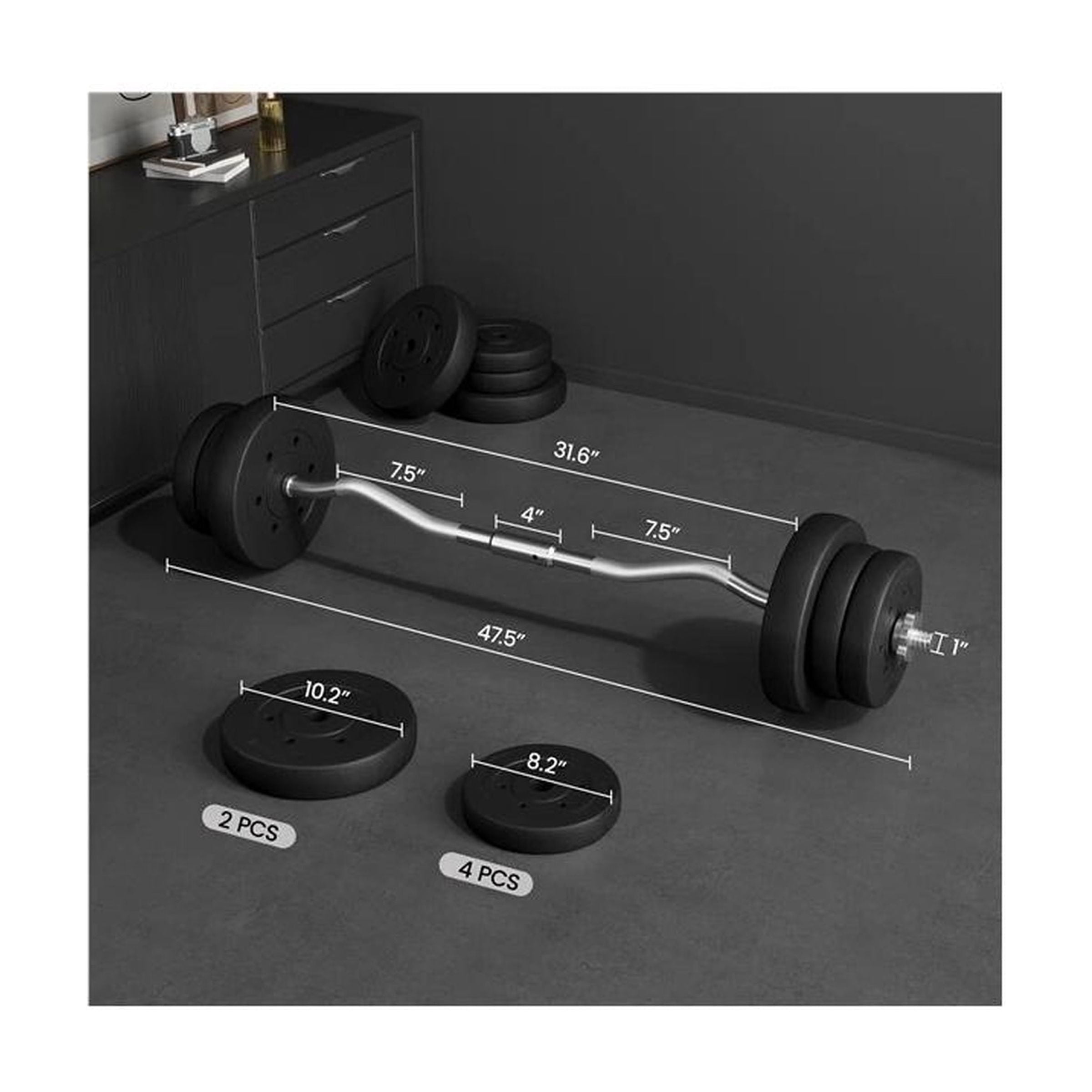 55lb Curl Barbell Set Dumbbell Weight Set Gym Lifting Exercise Curl Bar Black