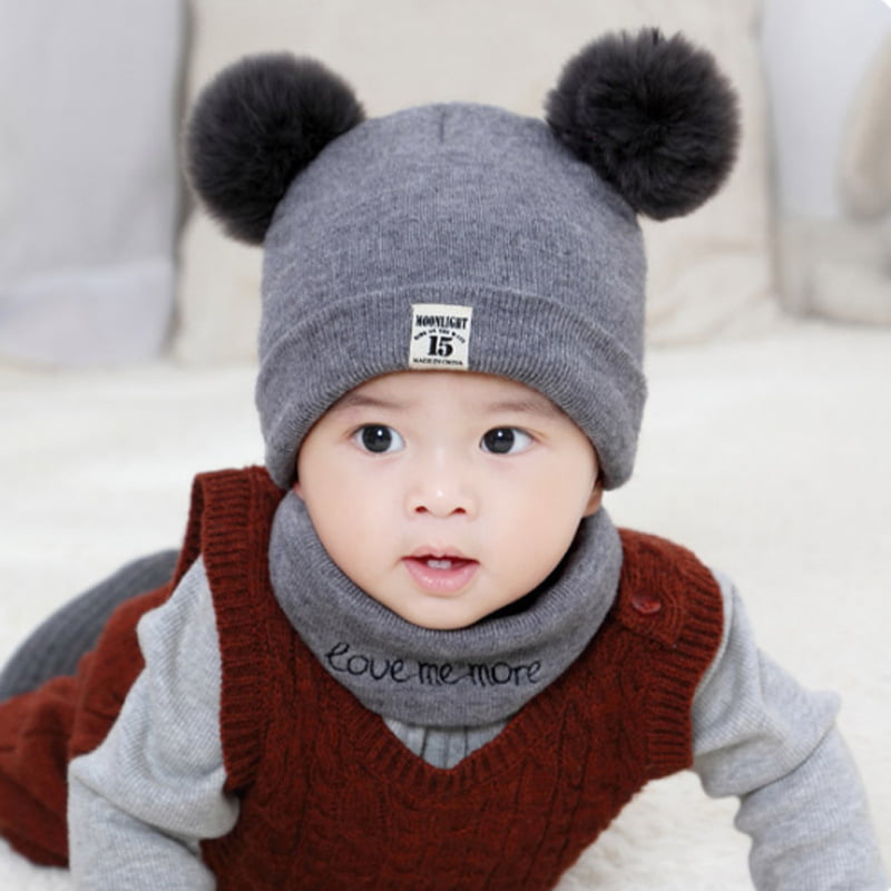 2PCS Fall Winter Warm Baby Girl Boy Toddler Kids Soft Beanie Hat Cap+Snood Scarf