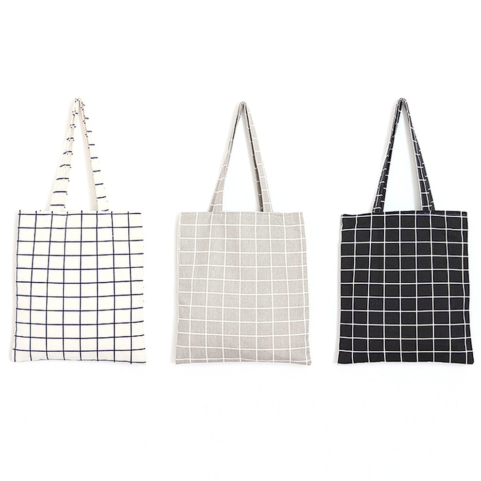Zero waste grocery tote Plaid print shopper Linen market bag Eco friendly Tote bag in checked linen with leather straps Linen shopper