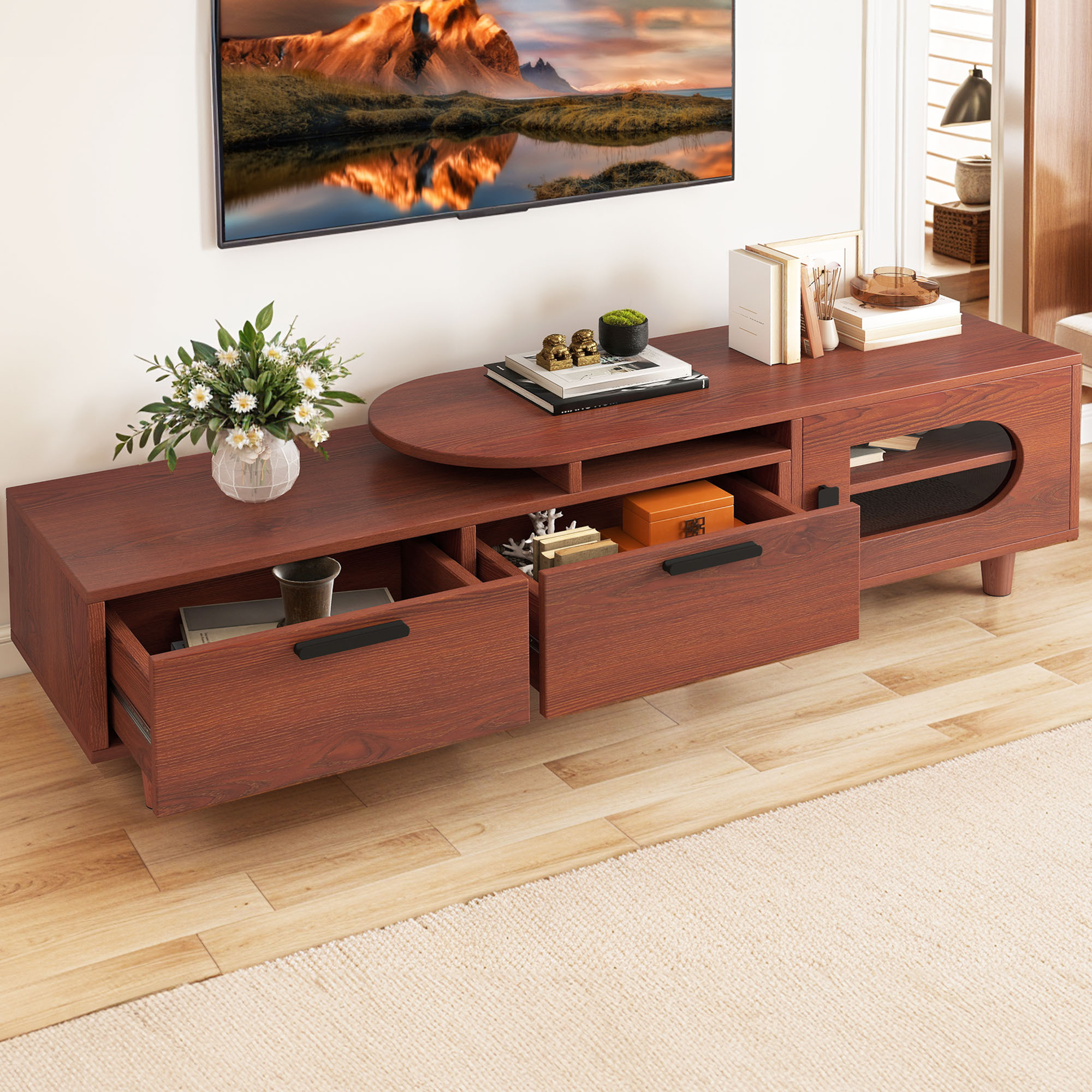 Dextrus Extendable TV Stand with 2 Drawers & Cabinet, Adjustable Corner Entertainment Center