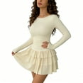 thumbnail image 4 of Elvqul Dresses for Women Long Sleeve V Neck Womens Dresses Solid Pullover Short Dresses Beige Elegant, 4 of 6