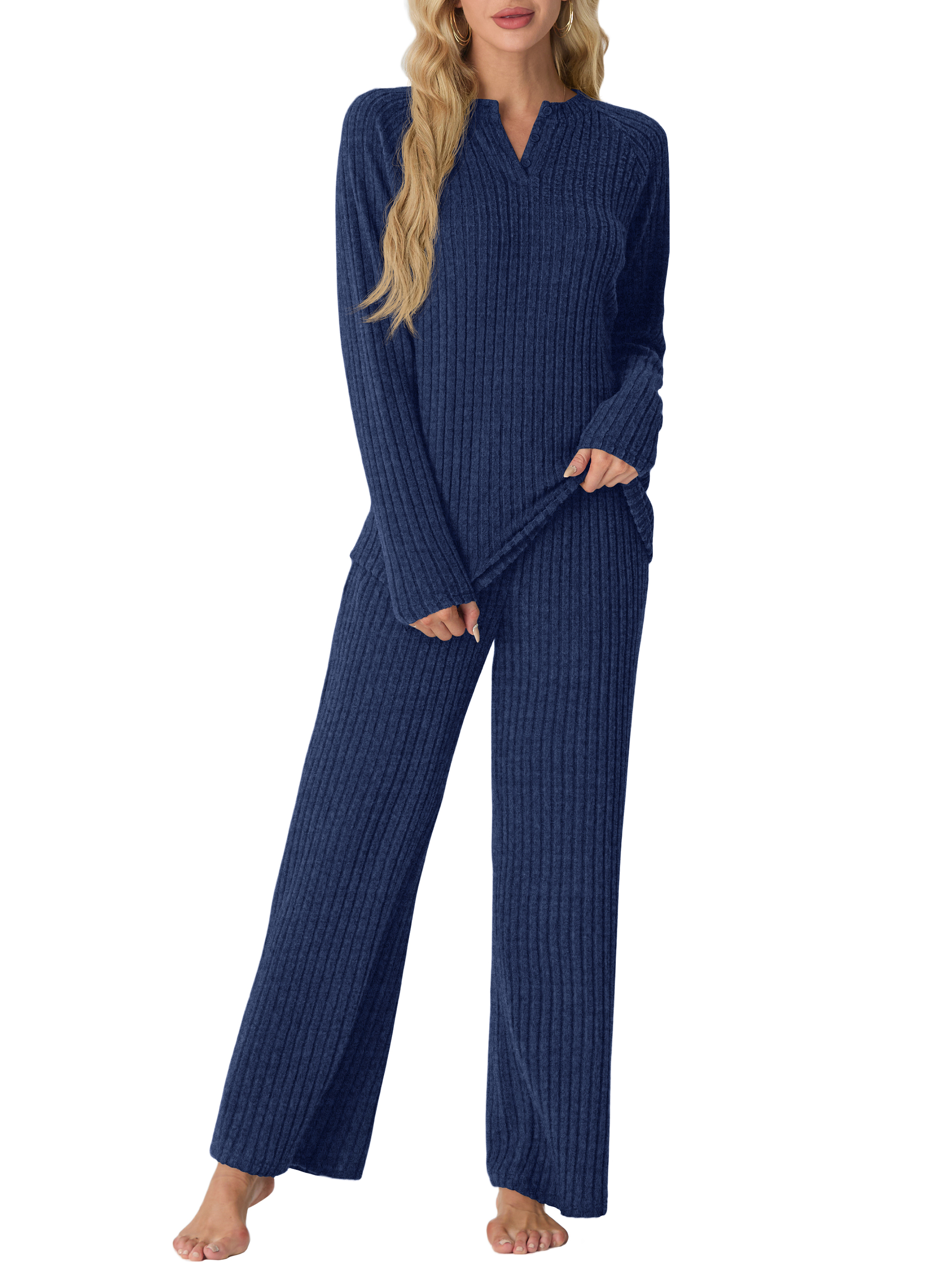 MINTREUS Women's Ribbed Knit Pajama Set Long Sleeve photo 2