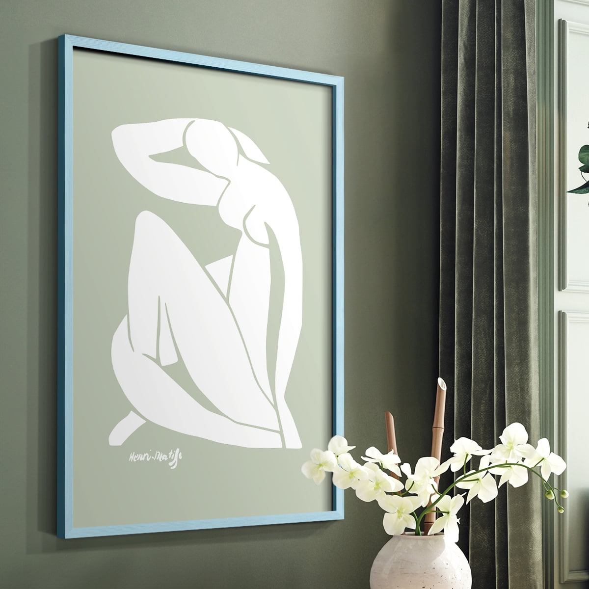 Matisse CDXCII in Blue Solid Wood Framed Print No Nail Hanging