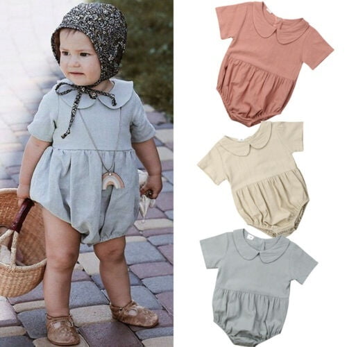 UK Baby Girl Infant Solid Collar Romper Bodysuit Jumpsuit Outfits Clothes Summer