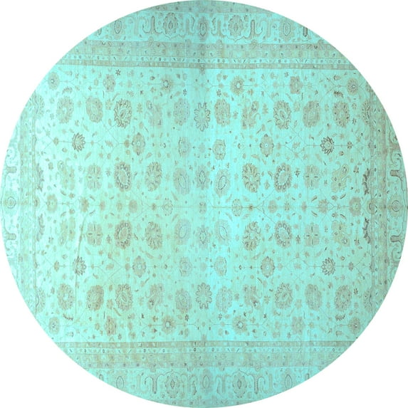 Ahgly Company Indoor Round Oriental Light Blue Traditional Area Rugs, 4' Round
