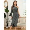 thumbnail image 3 of I2CRAZY Long Sleeve Empire Waist Glitter One Shoulder Tight Party Elegant Dress-M,Dark Grey, 3 of 7