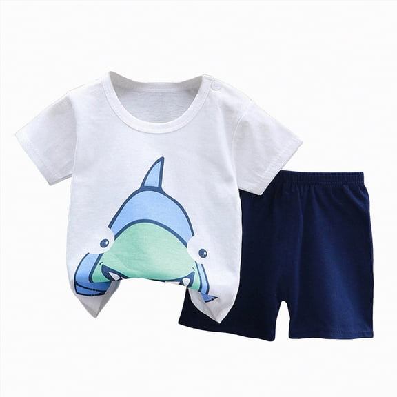 TOWED22 Infant Toddler Baby Girls Boys Outfits 2 Piece Colorful Print Short Sleeve Shirt Top and Casual Shorts Sets Summer Clothes(White,5-6 Y)