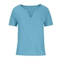 thumbnail image 5 of WREESH Solid Color V-Neck Waffle Knit Top Women's Comfortable Loose Summer T-Shirt Blouse Blue, 5 of 5