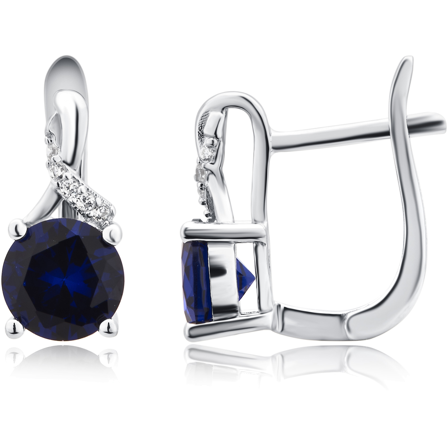 Created Blue Sapphire And Cubic Zirconia Sterling Silver Stud Earring
