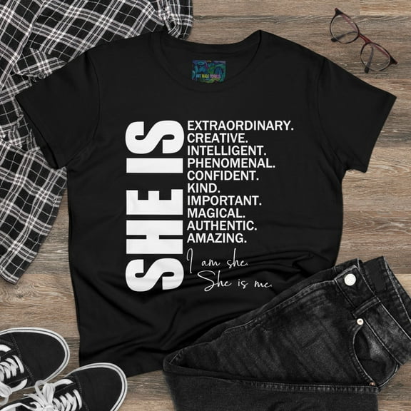 Women's "She Is" Midweight Cotton Tee