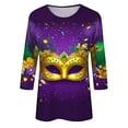 thumbnail image 5 of Jsaierl Mardi Gras Clothings for Women 3/4 Sleeve Mask Graphic Blouse Carnival Themed Tees Party 3D Print Tops Funny Gifts Parade Tshirt, 5 of 5