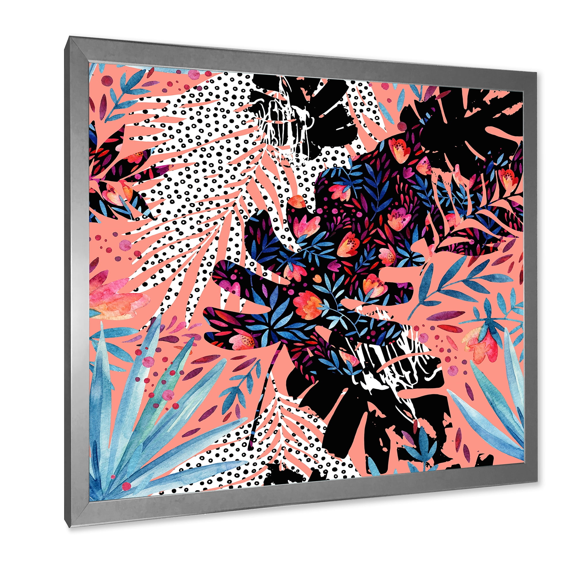 Designart 'Abstract Tropical Floral Patchwork II' Tropical Framed Art Print