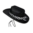 thumbnail image 6 of Quealent Kids' Cow Western Cowboy Cowgirl Hat Wide Brim Felt Vintage Fedora Strap Outdoor Sun Hat (Black, 3-15 Years), 6 of 8