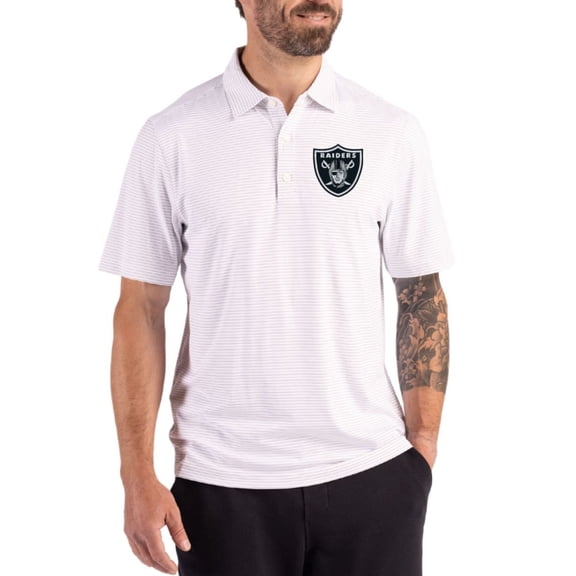 Men's Cutter & Buck White Las Vegas Raiders Forge Epic Confidence Fine Line Stripe Stretch Recycled Polo