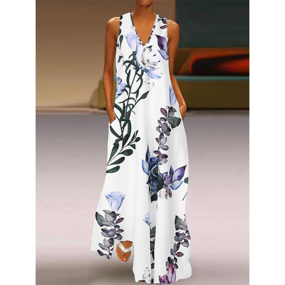 ZANZEA ZANZEA Women Floral Party Dress Holiday Beach Sundress Maxi