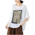 thumbnail image 2 of Nrmvnmi Womens Crew Neck Linen Shirts Short Sleeve Natural Cotton Blouse Summer Loose Fit Casual Tunic Tops Mothers day Gifts for Wife, 2 of 3